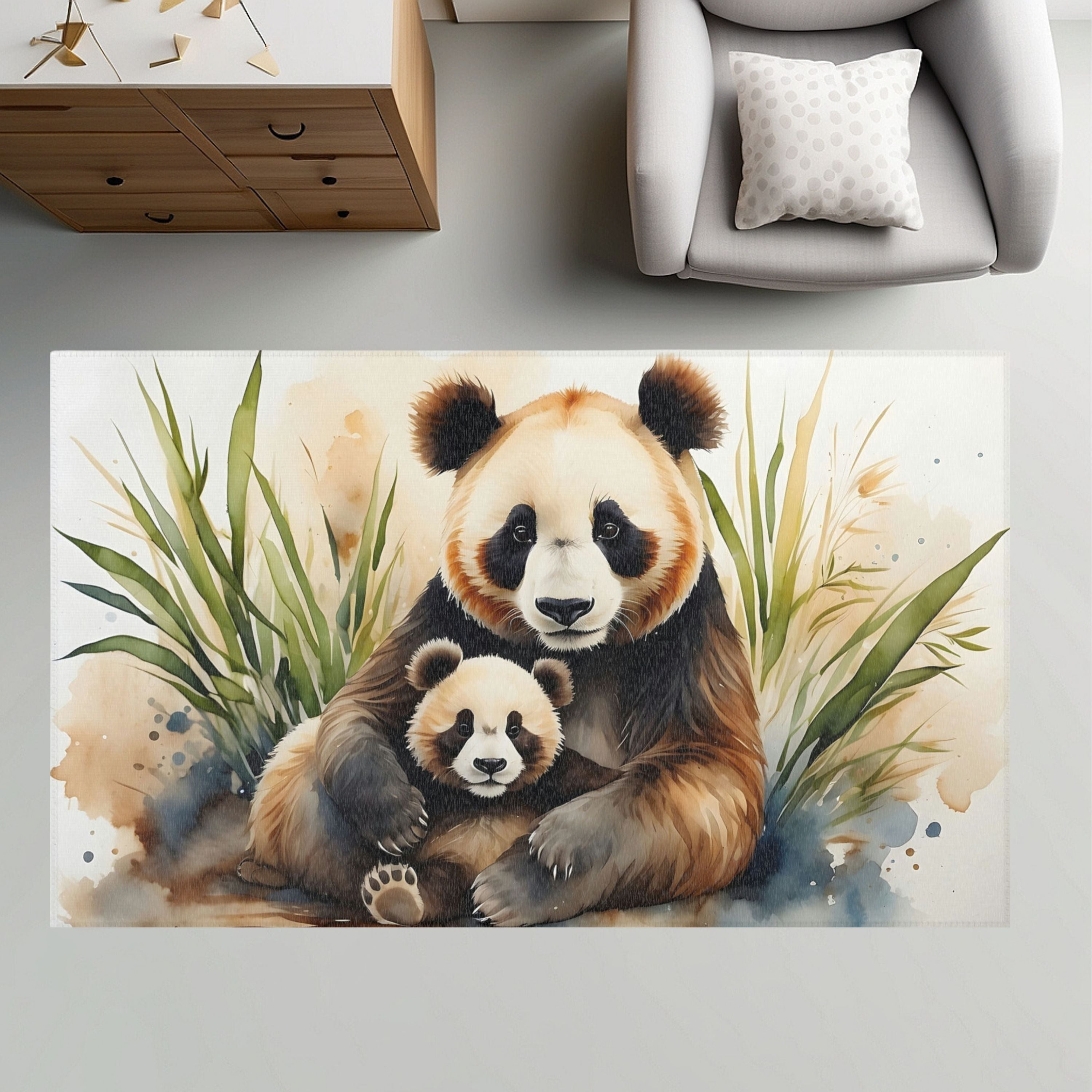 Nursery and Kids Panda Area Rug - Panda Hugs