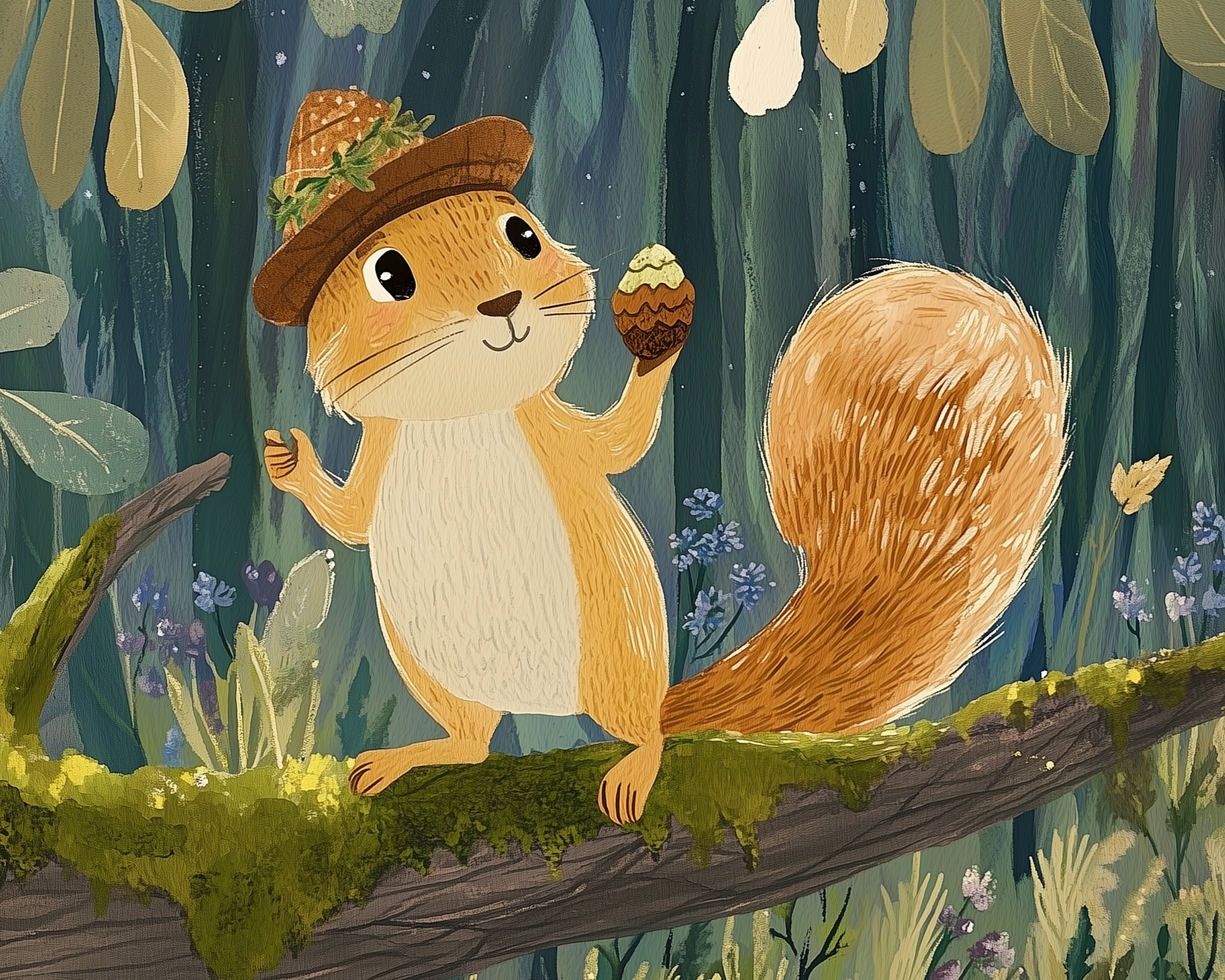 Wanderlight Woods Squirrel Wall Art for Nursery, Playroom or Kids Bedrooms - Playful Woodland Forest Decor - Acorn Scout