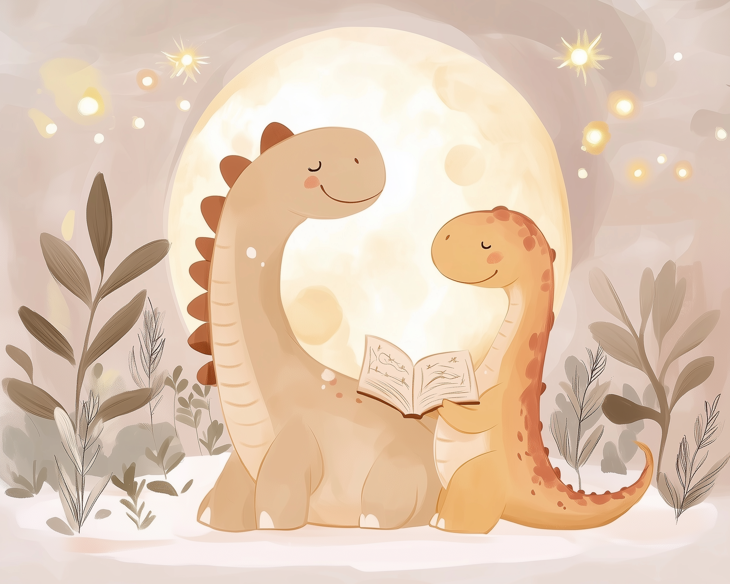 Starry Dino Dreams - Dinosaurs Framed Wall Art for Nursery, Playroom or Kids Bedrooms