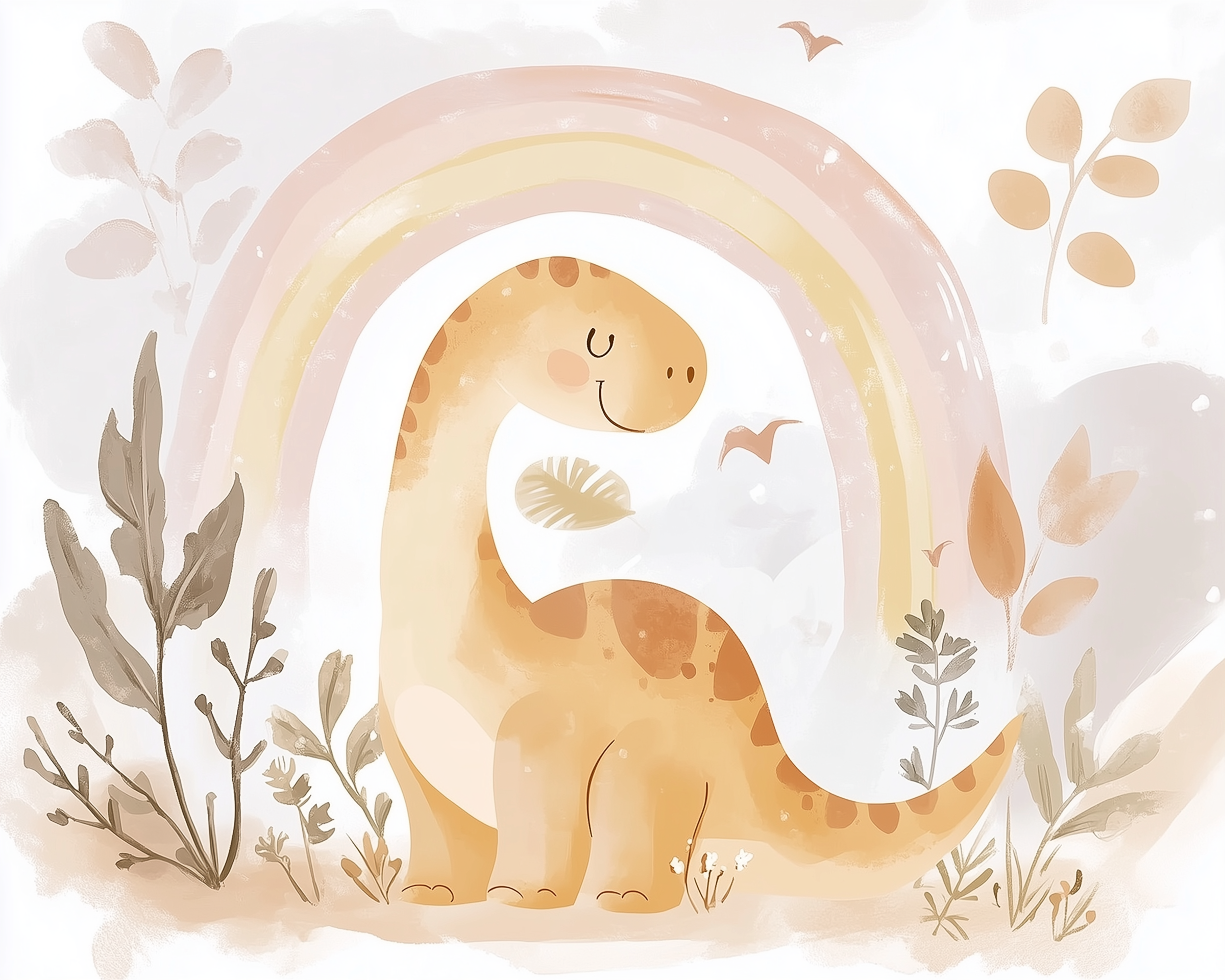 Rainbow Dino Dreams - Dinosaur Framed Wall Art for Nursery, Playroom or Kids Bedrooms