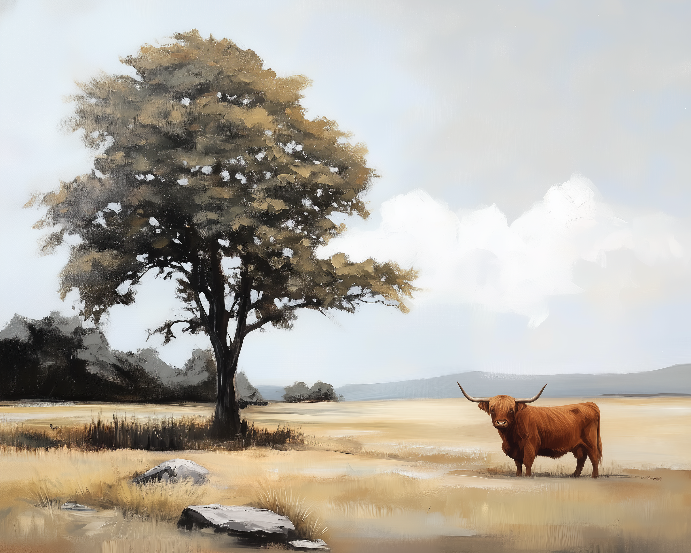Quiet Horizon - Highland Cow Framed Wall Art for Living Room, Bedroom or Office