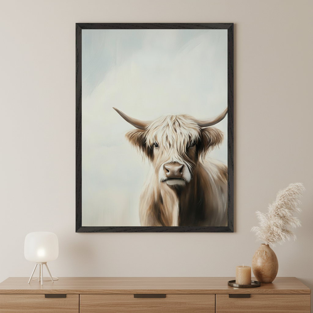 Whispering Hues - Cow Framed Wall Art for Living Room, Bedroom or Office