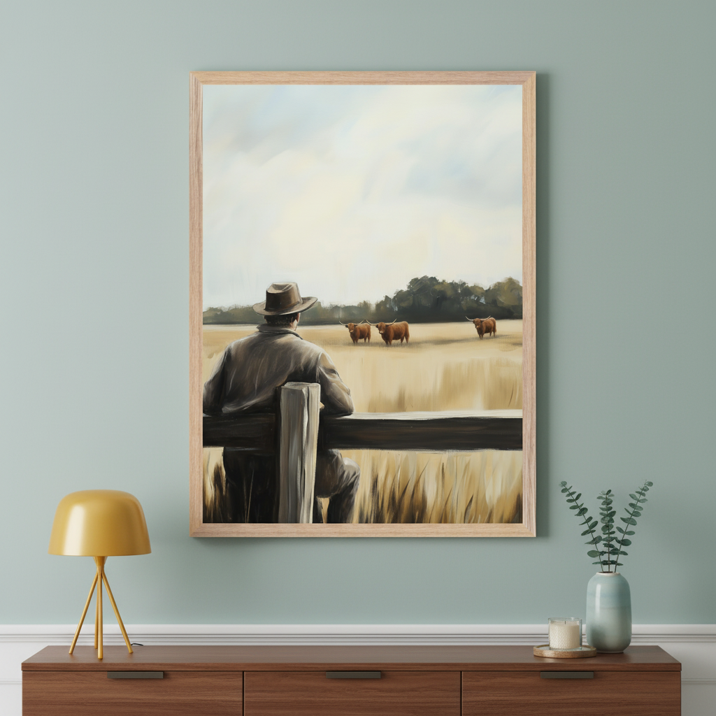 Highland Serene - Rancher Framed Wall Art for Living Room, Bedroom or Office