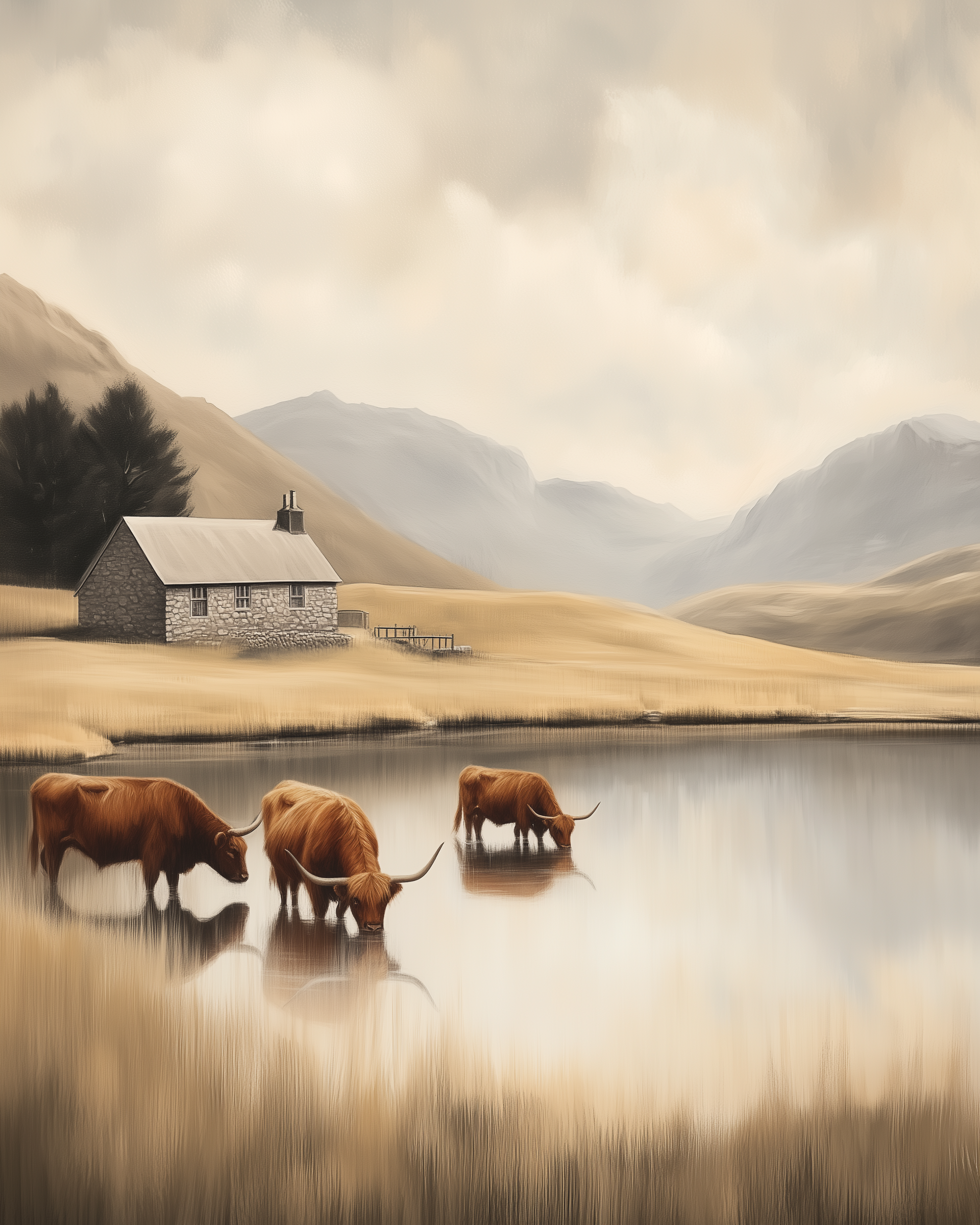 Misty Pasture - Pastoral Framed Wall Art for Living Room, Bedroom or Office
