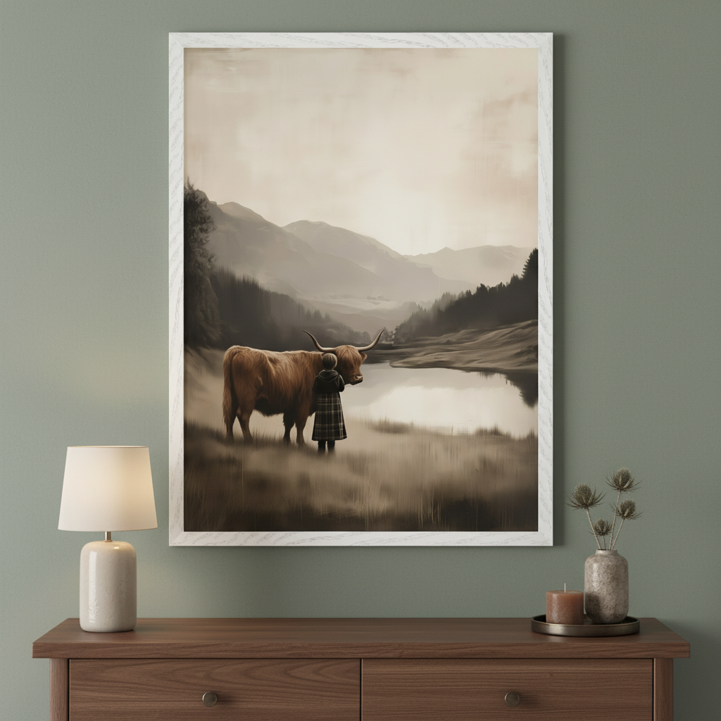 Timeless Companion - Highland Cow Framed Wall Art for Living Room, Bedroom or Office