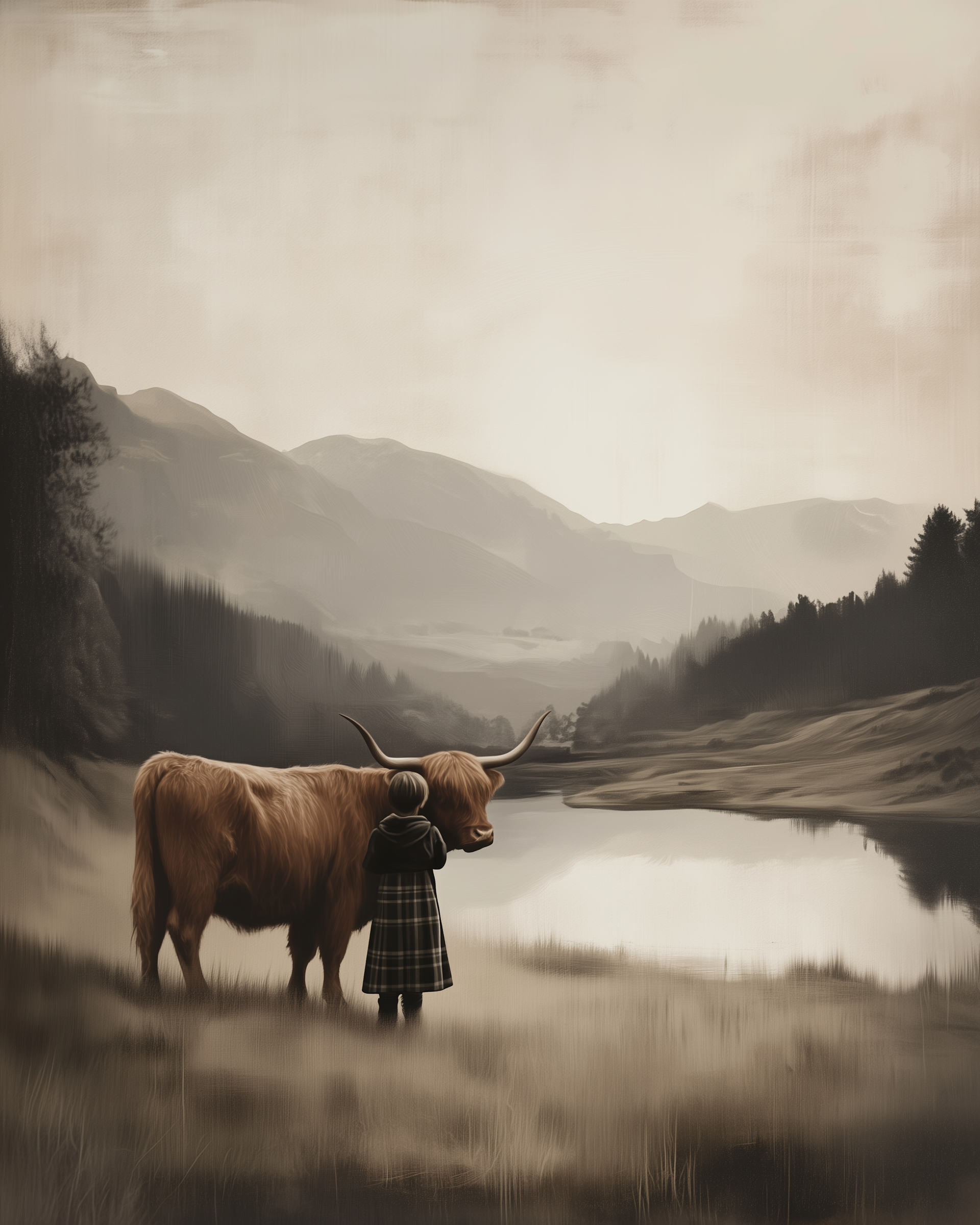 Timeless Companion - Highland Cow Framed Wall Art for Living Room, Bedroom or Office