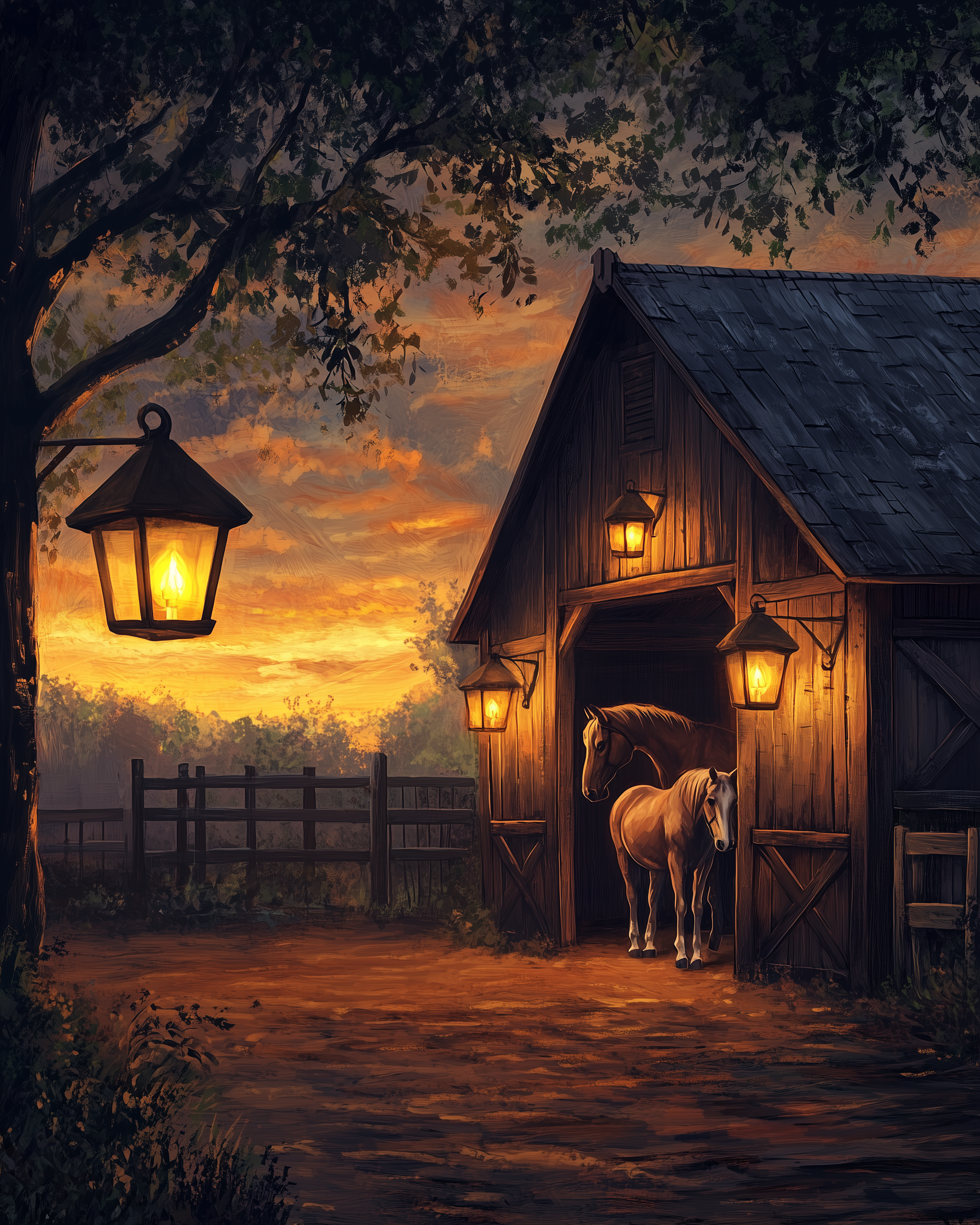 Rustic Sunset - Horses Framed Wall Art for Living Room, Bedroom or Office