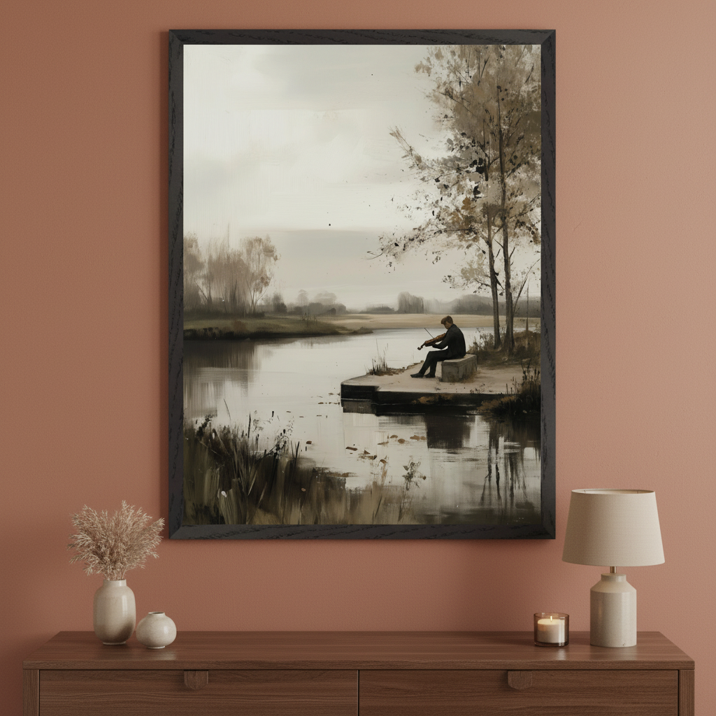 Lakeside Symphony - Musician Framed Wall Art for Living Room, Bedroom or Office