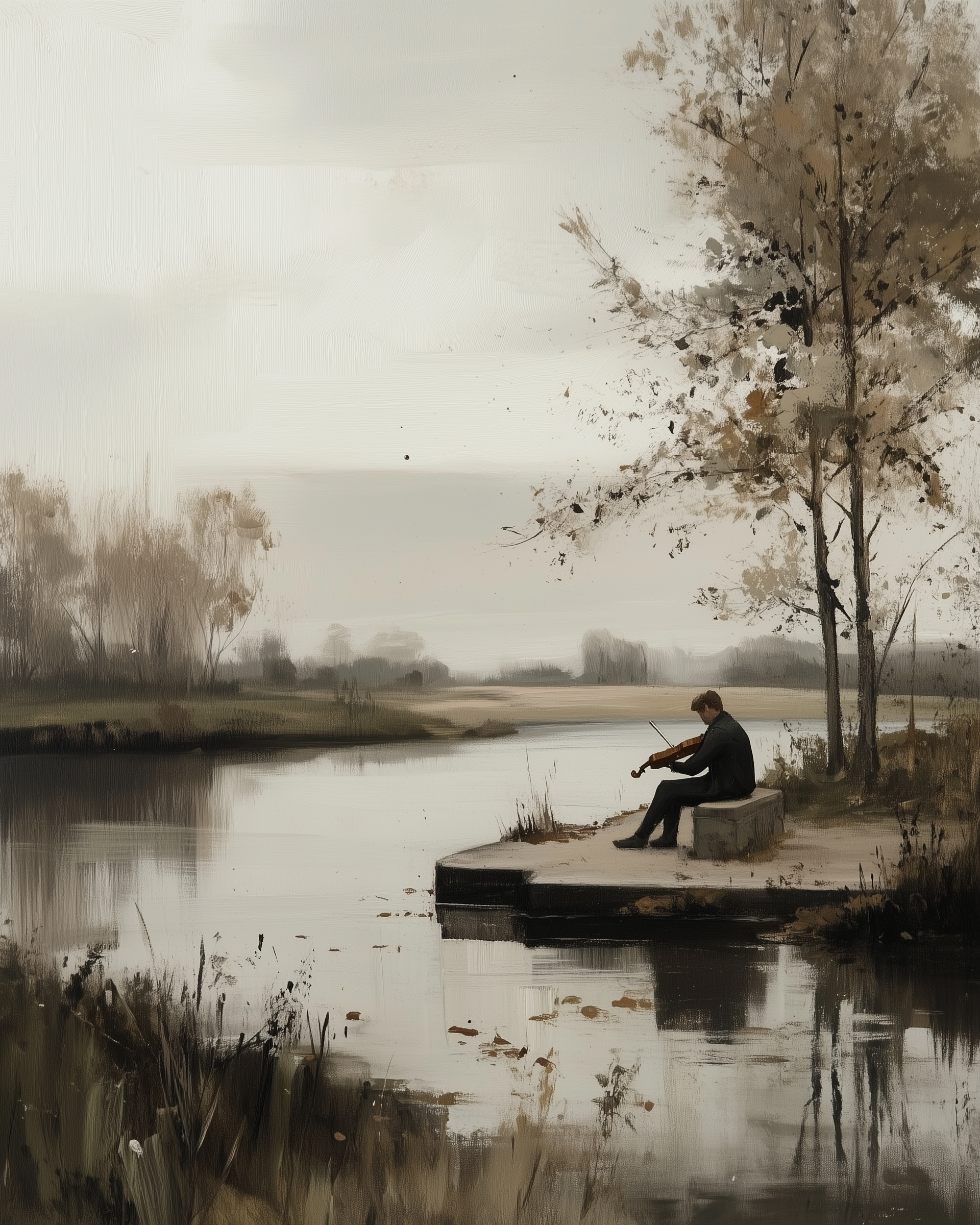 Lakeside Symphony - Musician Framed Wall Art for Living Room, Bedroom or Office