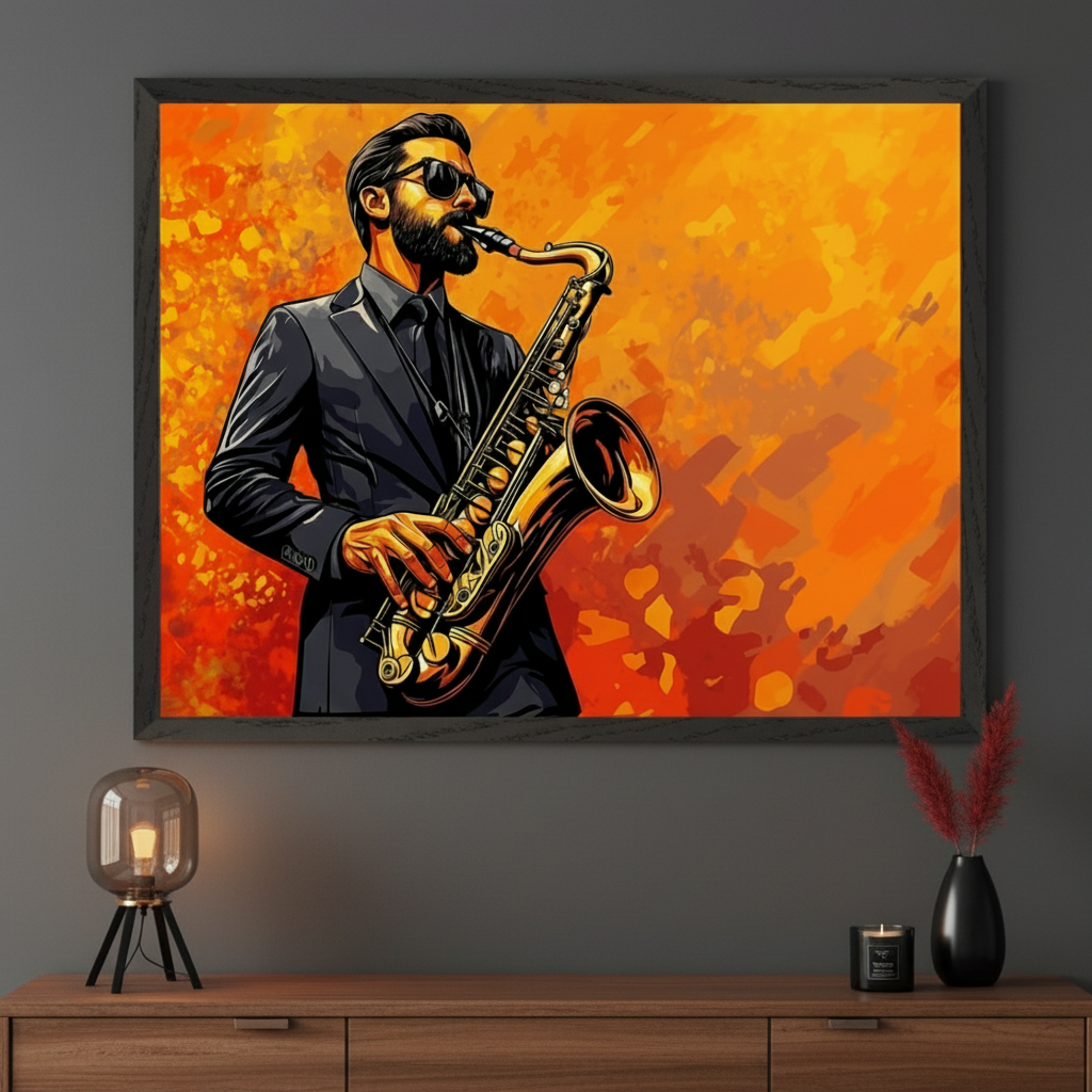Soulful Solo - Saxophonist Framed Wall Art for Living Room, Bedroom or Office