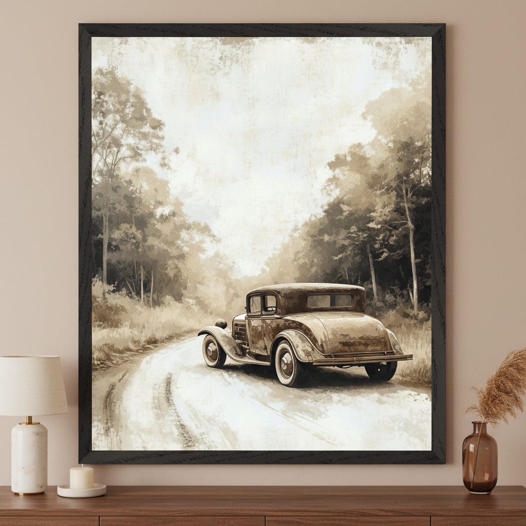 Sepia Reminiscence - Vintage Car Framed Wall Art for Living Room, Bedroom or Office