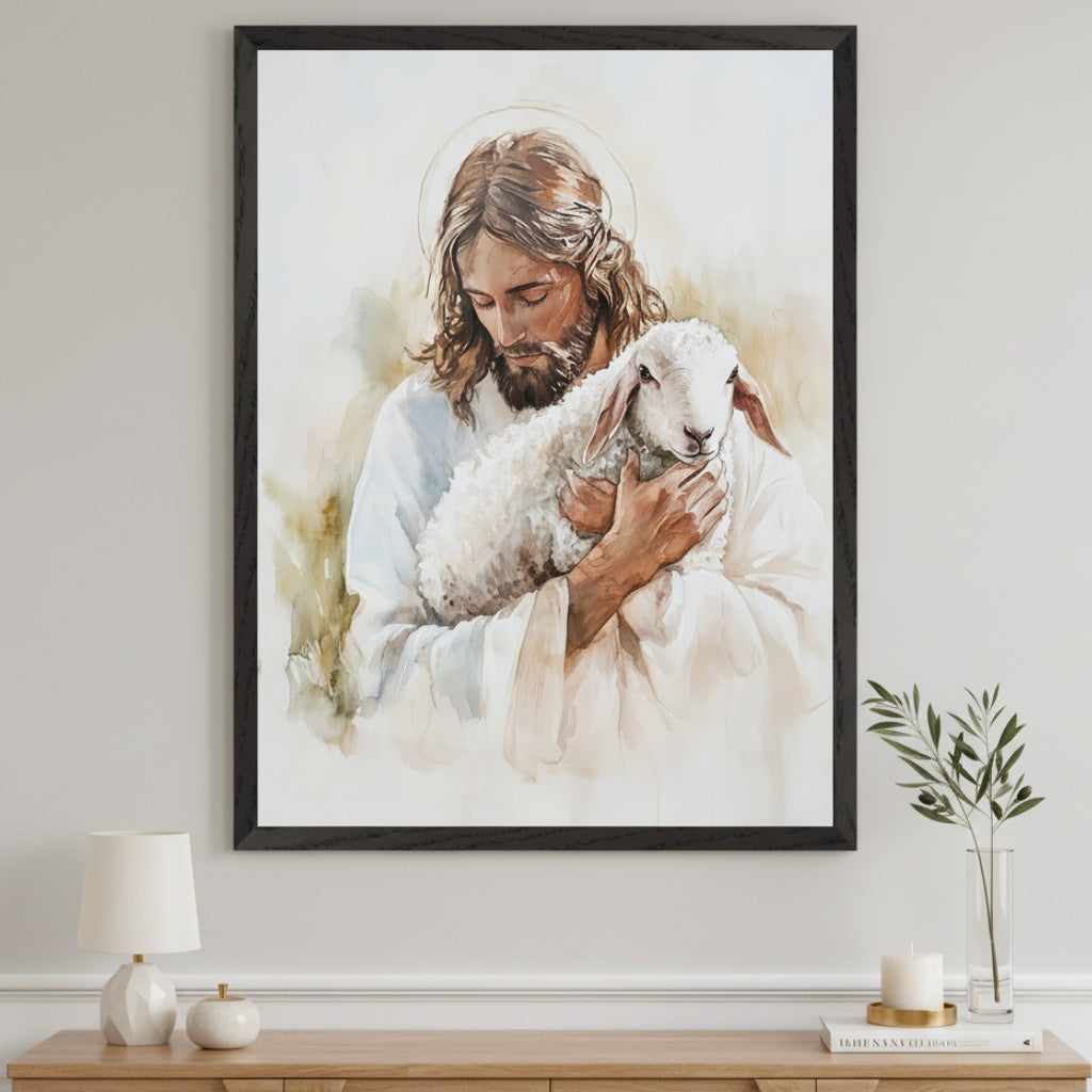 Divine Tender Care - Jesus Framed Wall Art for Living Room, Bedroom or Office