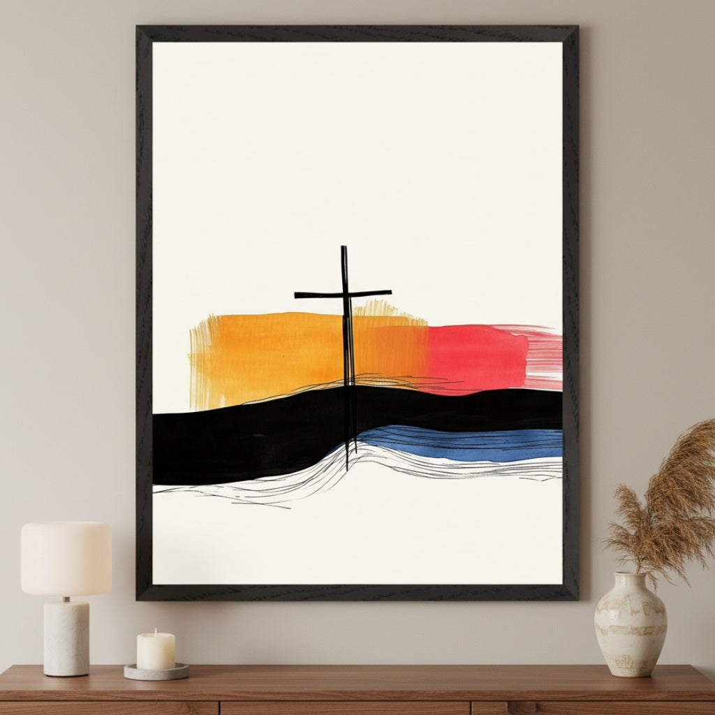 Abstract Solace - Cross Framed Wall Art for Living Room, Bedroom or Office