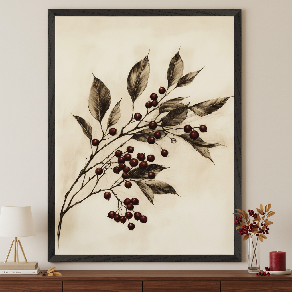 Ember Berries - Berries Framed Wall Art for Living Room, Bedroom or Office