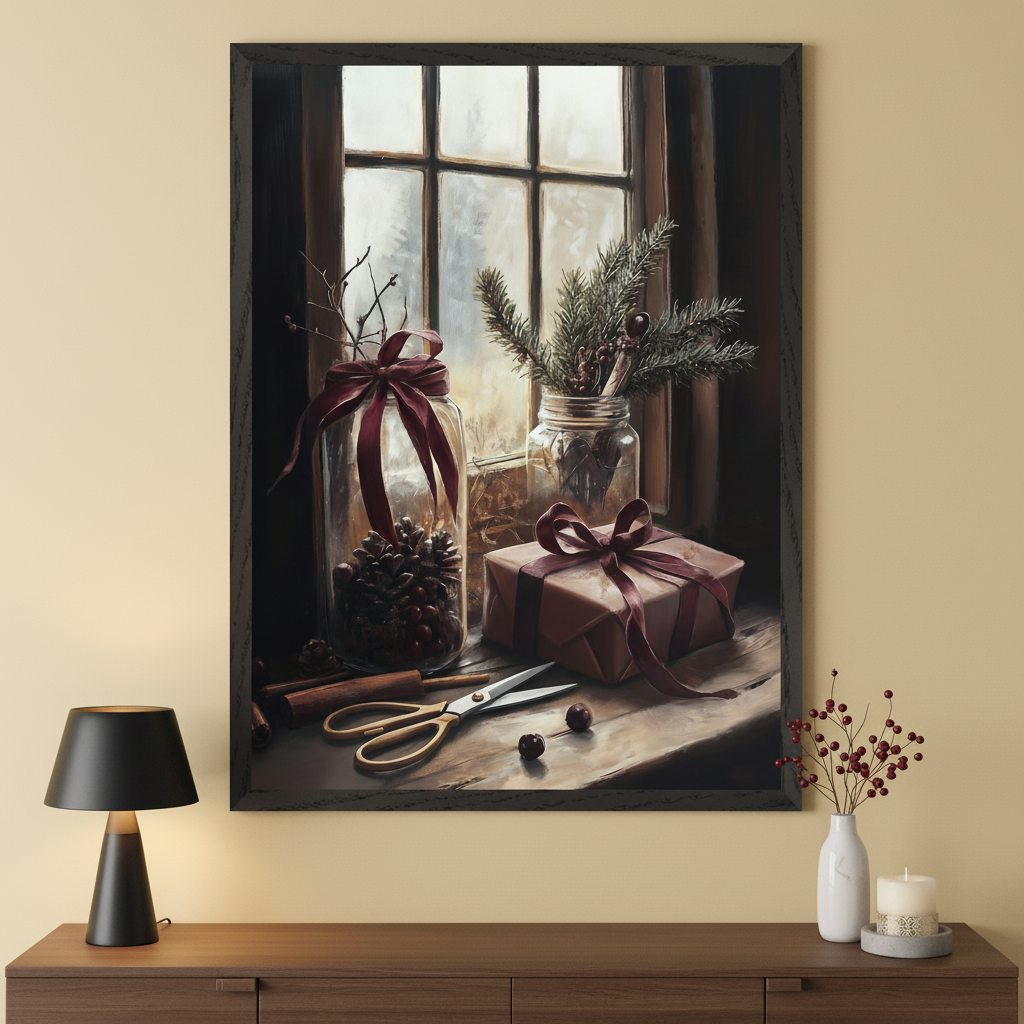 Hearthside Preperation - Christmas Framed Wall Art for Living Room, Bedroom or Office