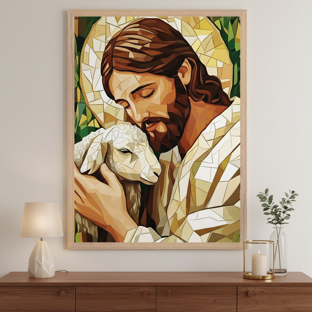 Divine Embrace - Good Shepherd Jesus Framed Wall Art for Living Room, Bedroom or Office