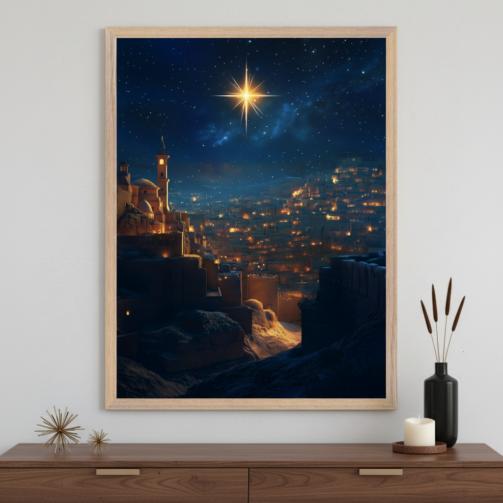 Midnight Light - Nativity Framed Wall Art for Living Room, Bedroom or Office