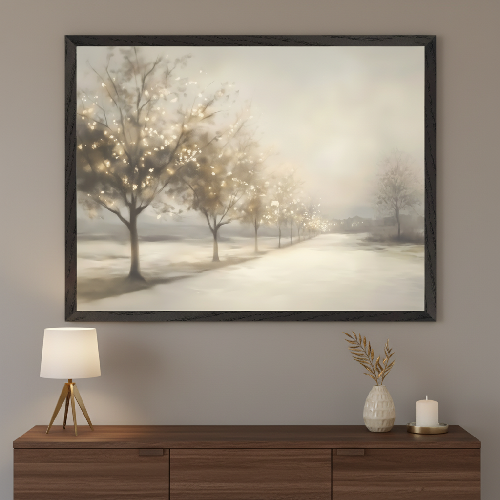 Luminous Pathway - Festive Trees Framed Wall Art for Living Room, Bedroom or Office