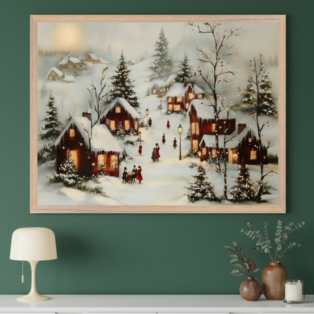 Frosted Village - Christmas Village Framed Wall Art for Living Room, Bedroom or Office