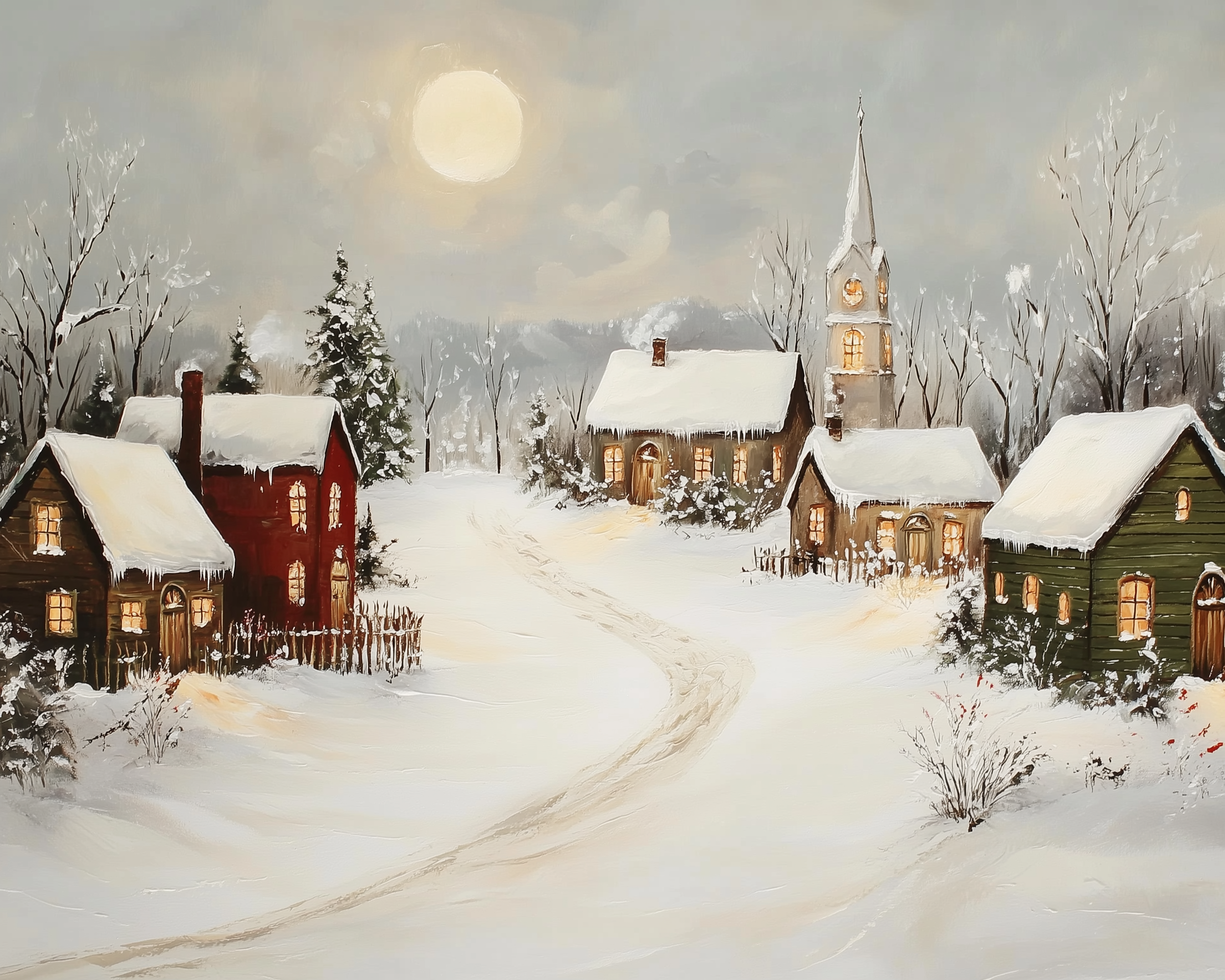 Winter Village - Winter Village Framed Wall Art for Living Room, Bedroom or Office