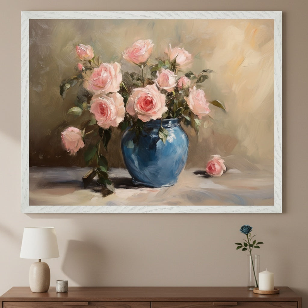 Cerulean Bloom Art - Roses Framed Wall Art for Living Room, Bedroom or Office