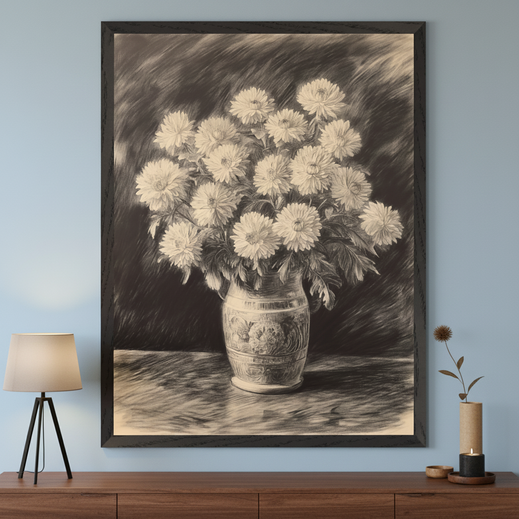 Floral Vase - Flowers Framed Wall Art for Living Room, Bedroom or Office