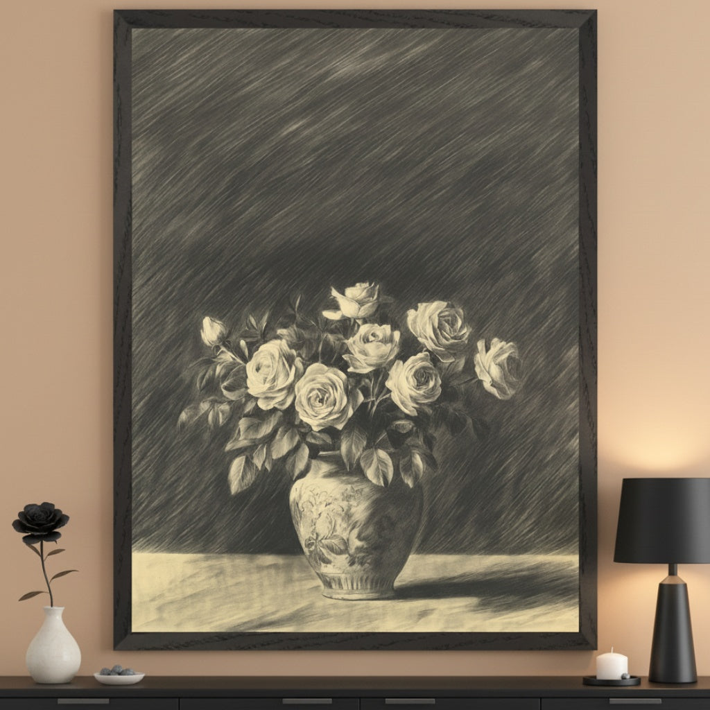 Vintage Still Life - Roses Framed Wall Art for Living Room, Bedroom or Office