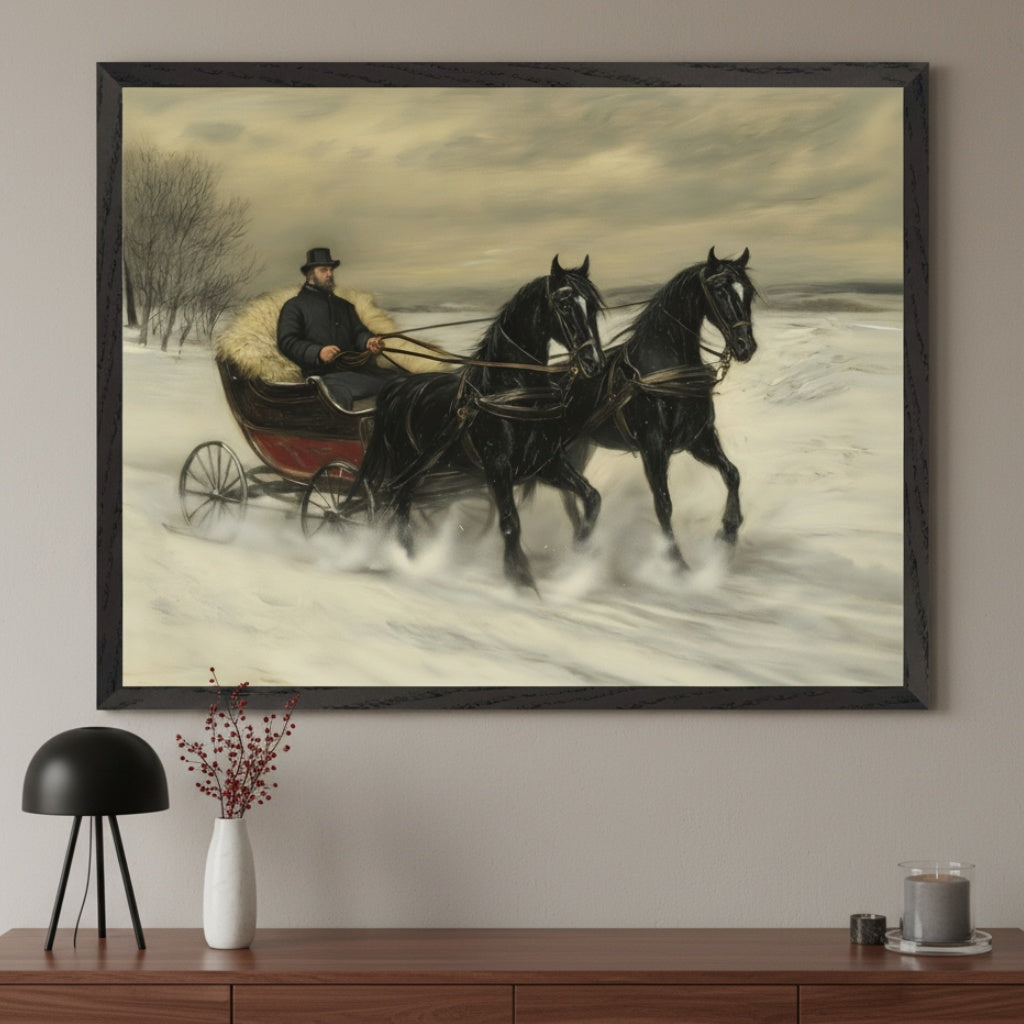 Ebony Sleigh - Sleigh Ride Framed Wall Art for Living Room, Bedroom or Office