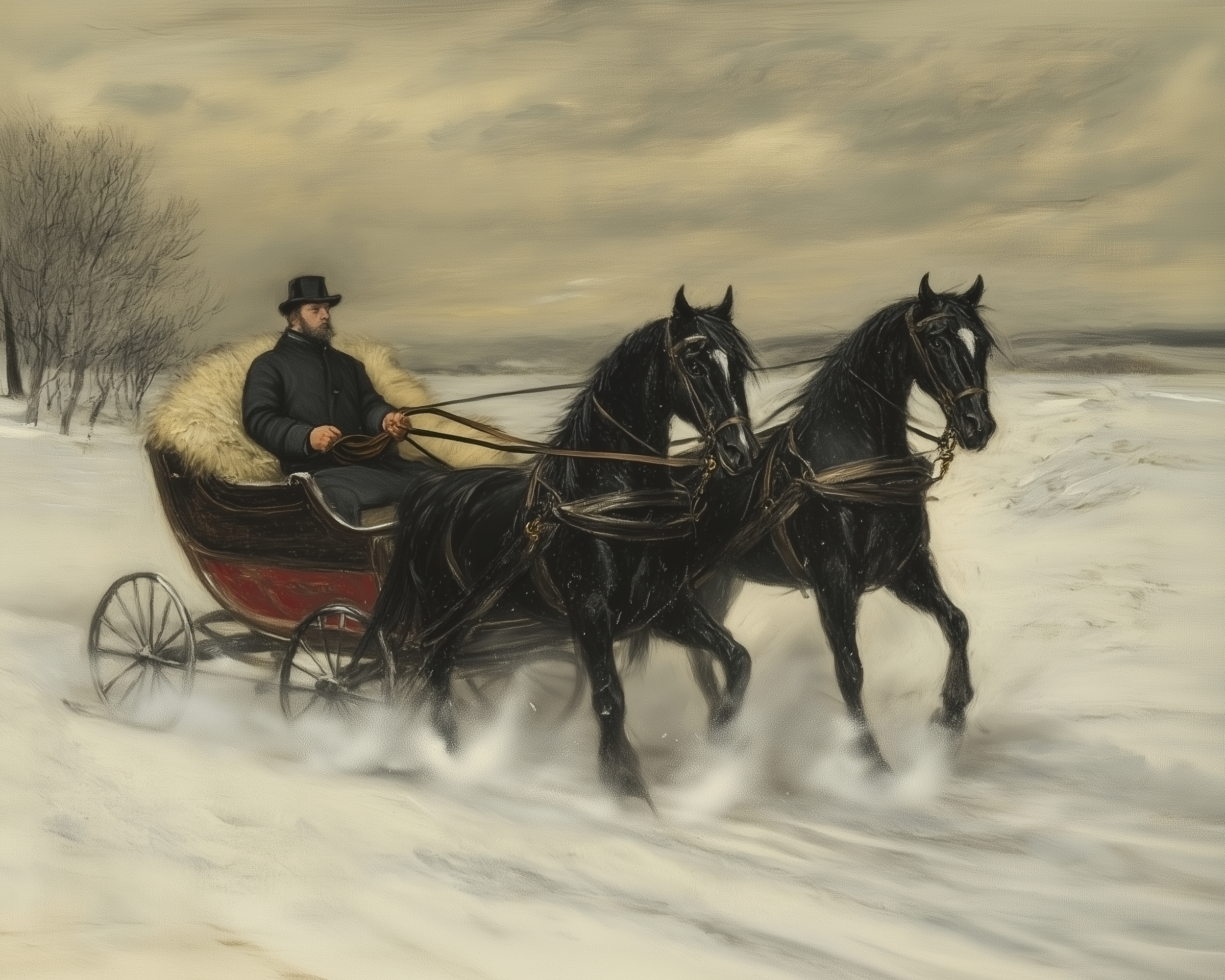 Ebony Sleigh - Sleigh Ride Framed Wall Art for Living Room, Bedroom or Office
