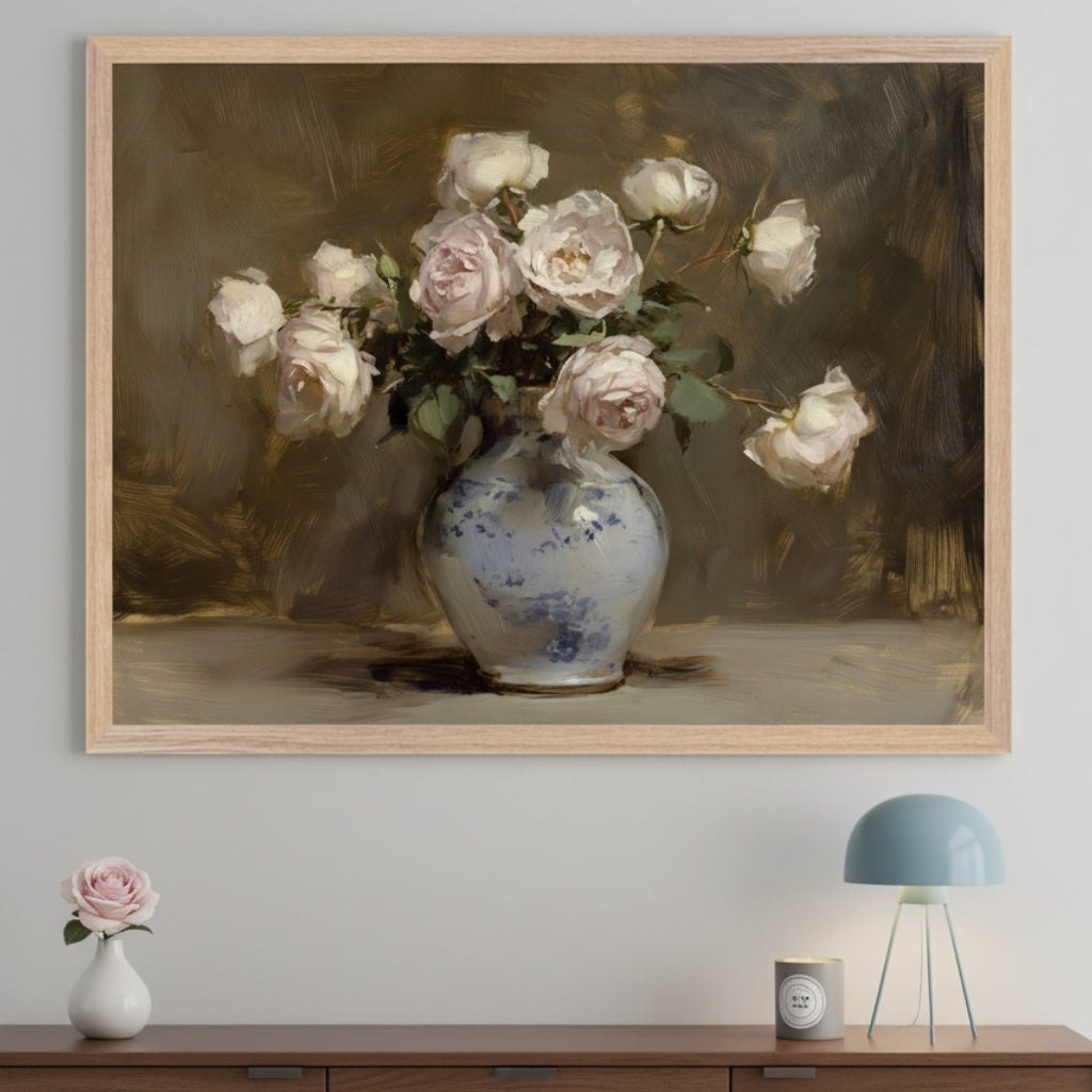 Vintage Florals - Roses Framed Wall Art for Living Room, Bedroom or Office