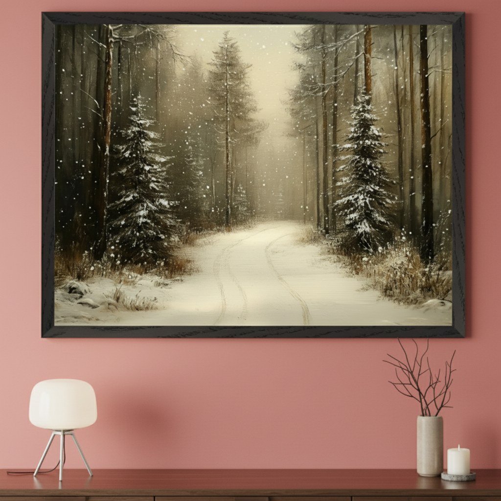 Enchanted Wood Path - Winter Framed Wall Art for Living Room, Bedroom or Office