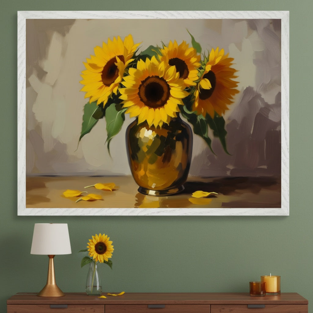 Golden Bloom - Sunflowers Framed Wall Art for Living Room, Bedroom or Office