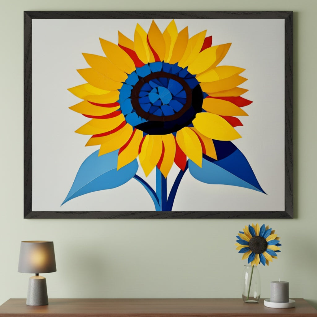 Azure Bloom - Sunflower Framed Wall Art for Living Room, Bedroom or Office