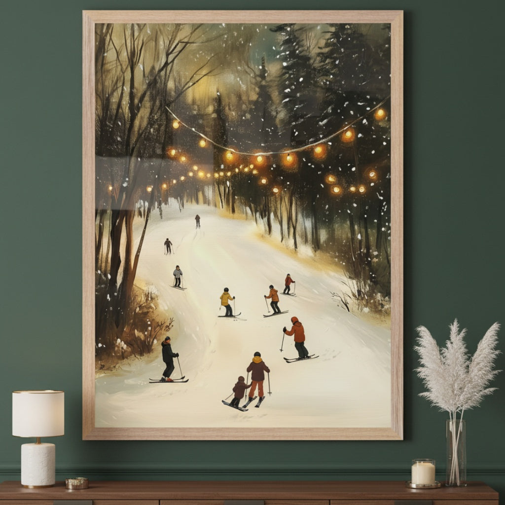 Twinkling Slopes - Skiing Framed Wall Art for Living Room, Bedroom or Office
