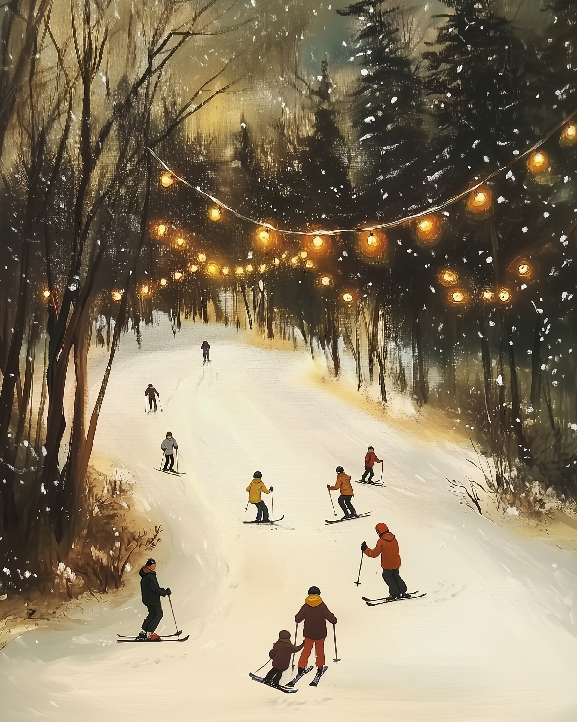 Twinkling Slopes - Skiing Framed Wall Art for Living Room, Bedroom or Office