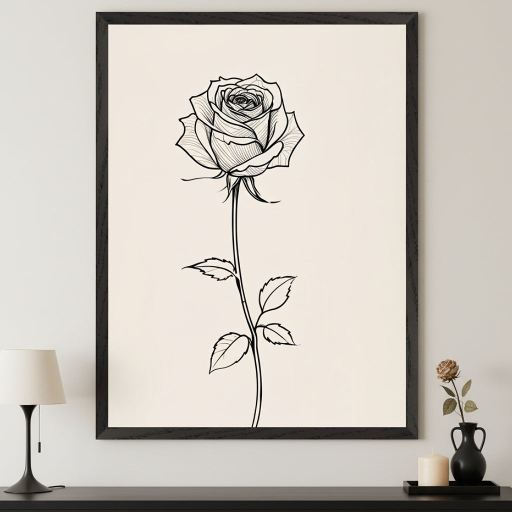 Ink Rose - Rose Framed Wall Art for Living Room, Bedroom or Office