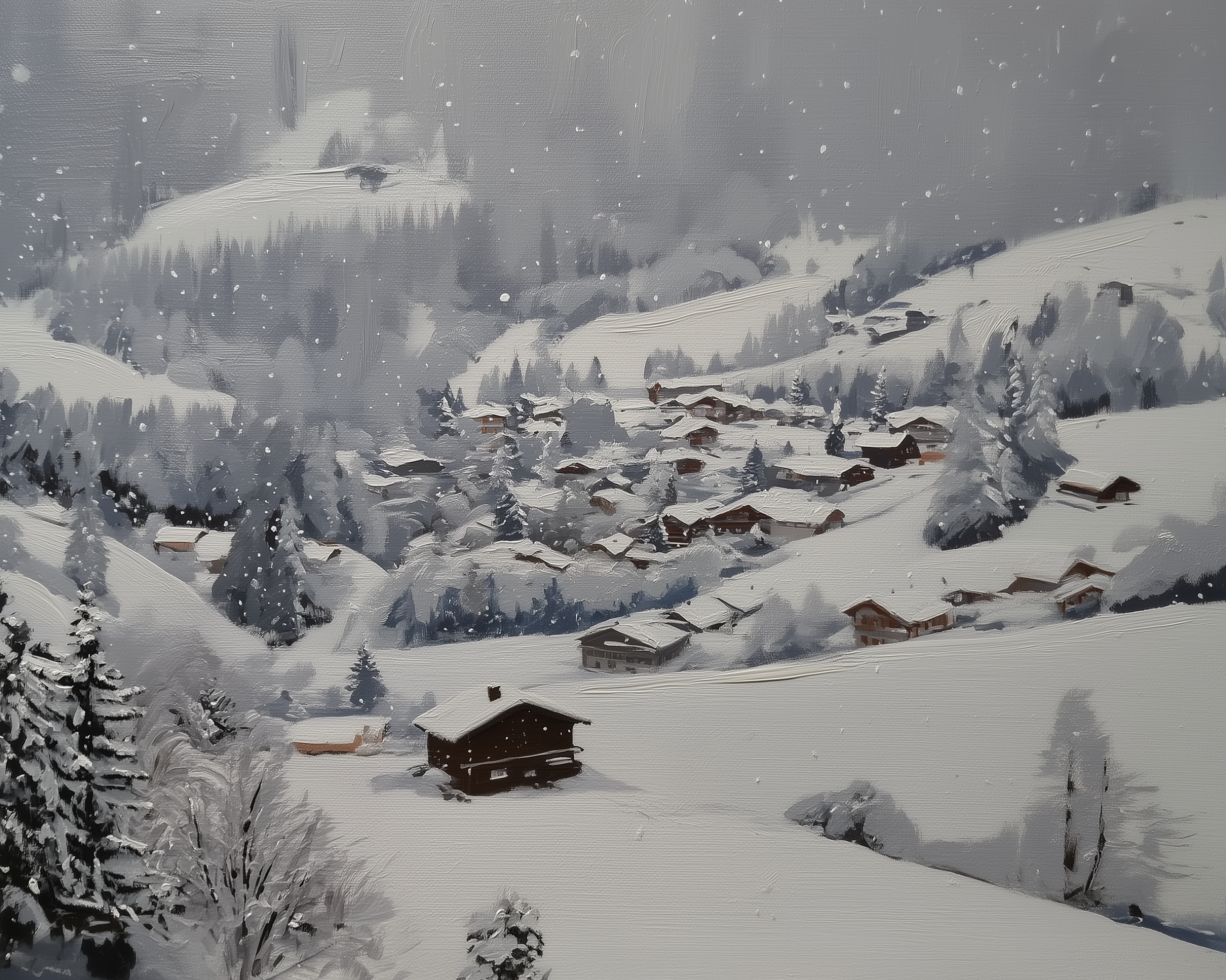 Valley Dreamscape - Winter Village Framed Wall Art for Living Room, Bedroom or Office