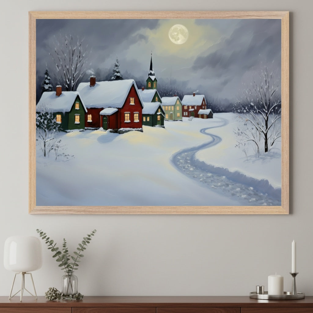 Enchanted Winter Dream - Winter village Framed Wall Art for Living Room, Bedroom or Office
