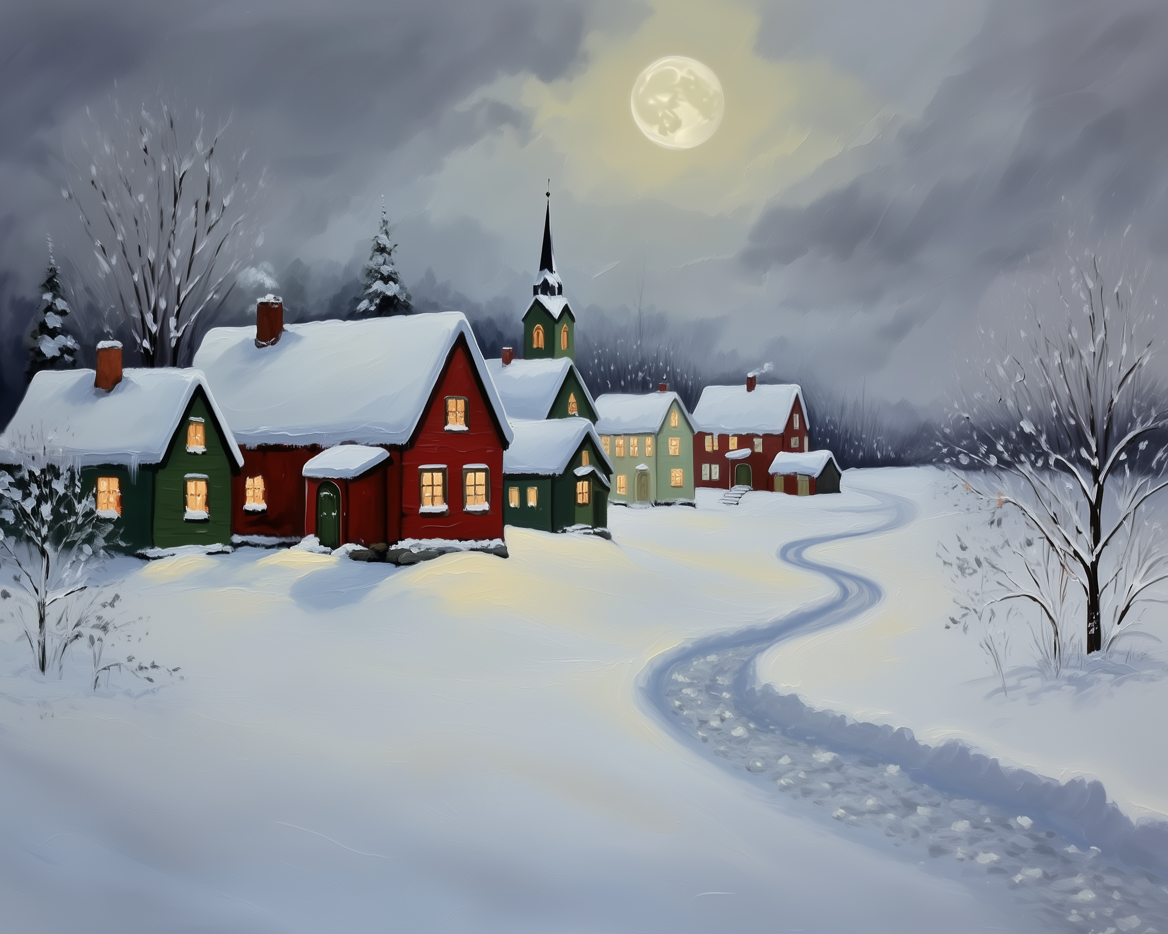 Enchanted Winter Dream - Winter village Framed Wall Art for Living Room, Bedroom or Office