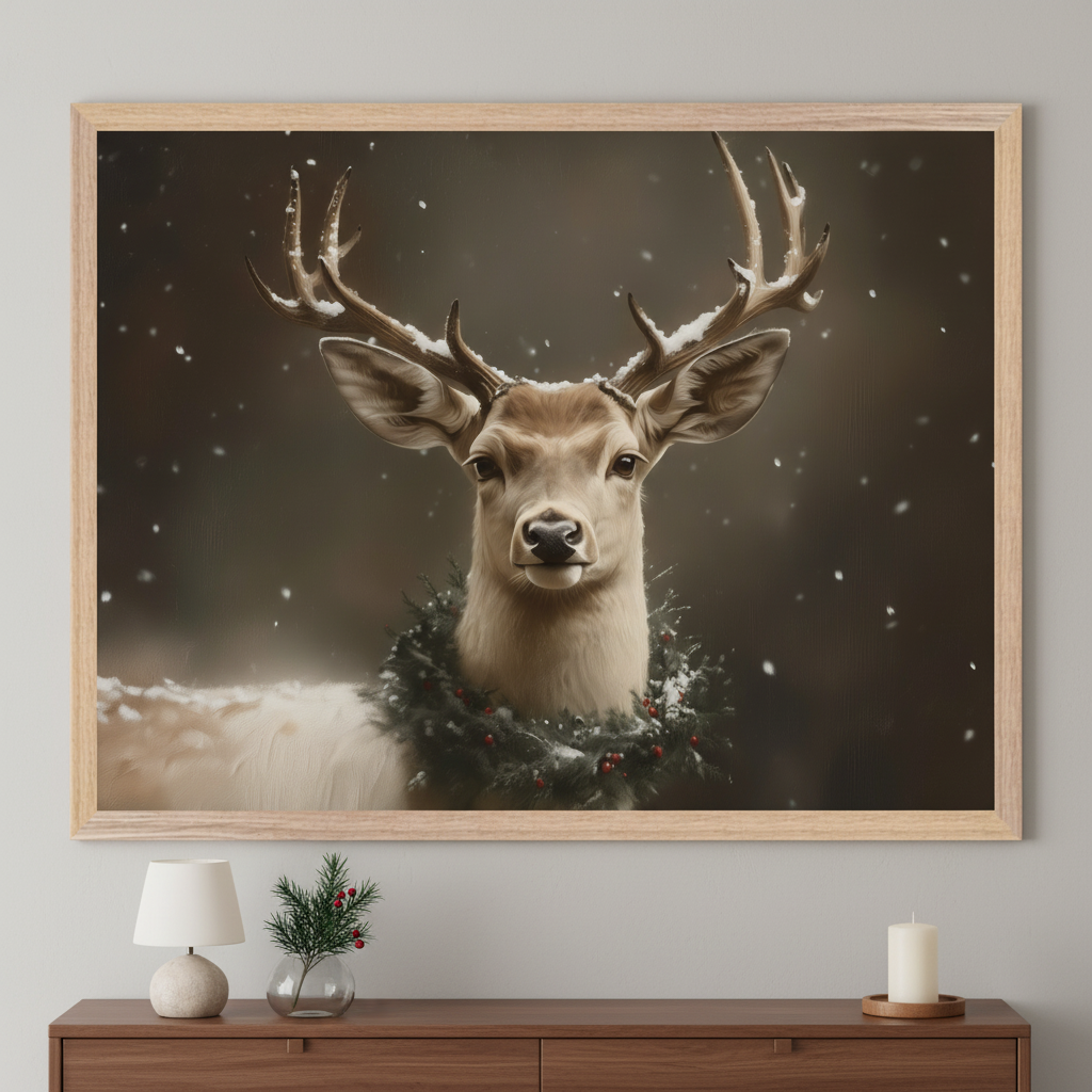 Frosted Antler Majesty - Deer Framed Wall Art for Living Room, Bedroom or Office