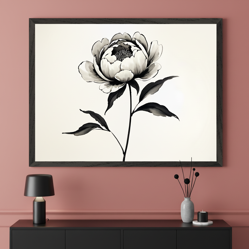 Timeless Peony - Peony Framed Wall Art for Living Room, Bedroom or Office