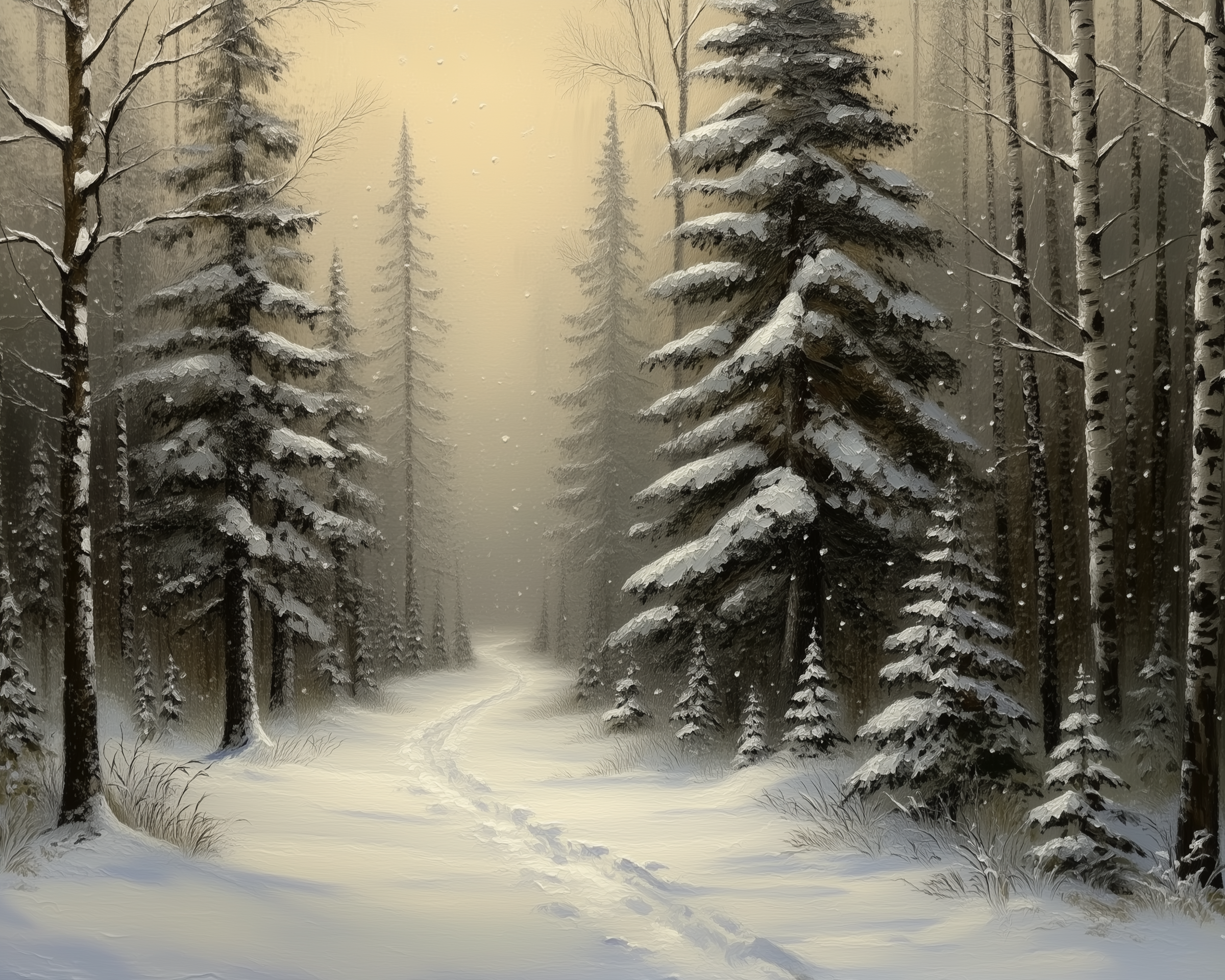 Winter Path Pines - Winter Forest Framed Wall Art for Living Room, Bedroom or Office