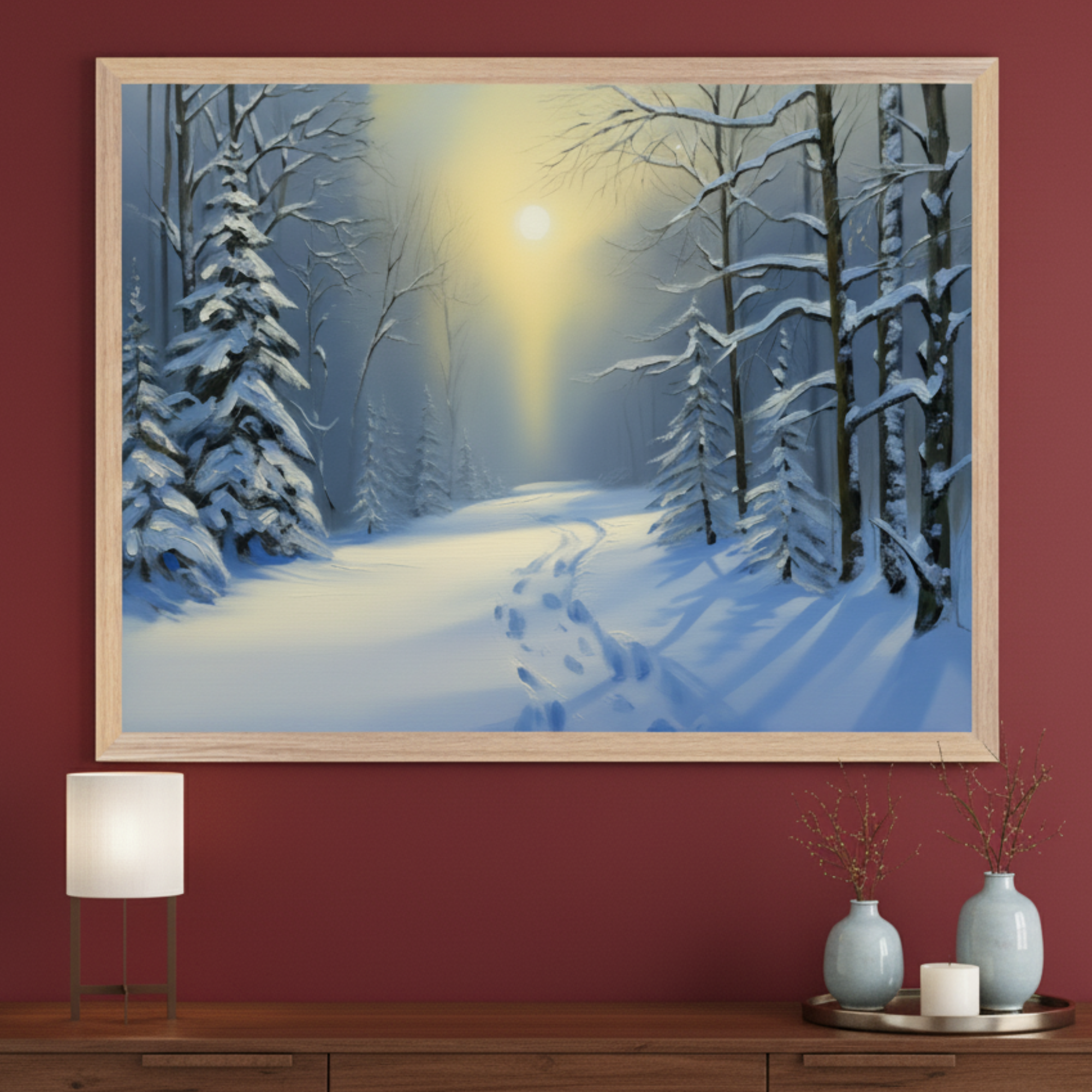 Sunlit Winter Path - Winter Framed Wall Art for Living Room, Bedroom or Office