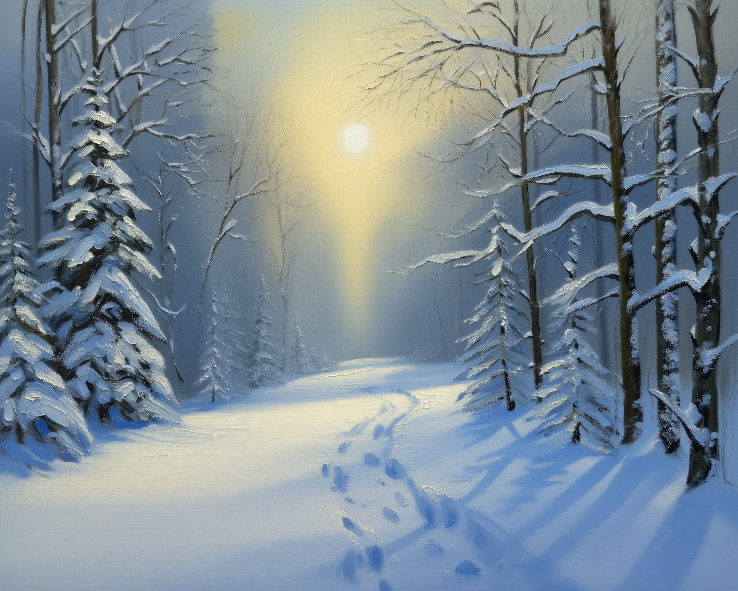 Sunlit Winter Path - Winter Framed Wall Art for Living Room, Bedroom or Office