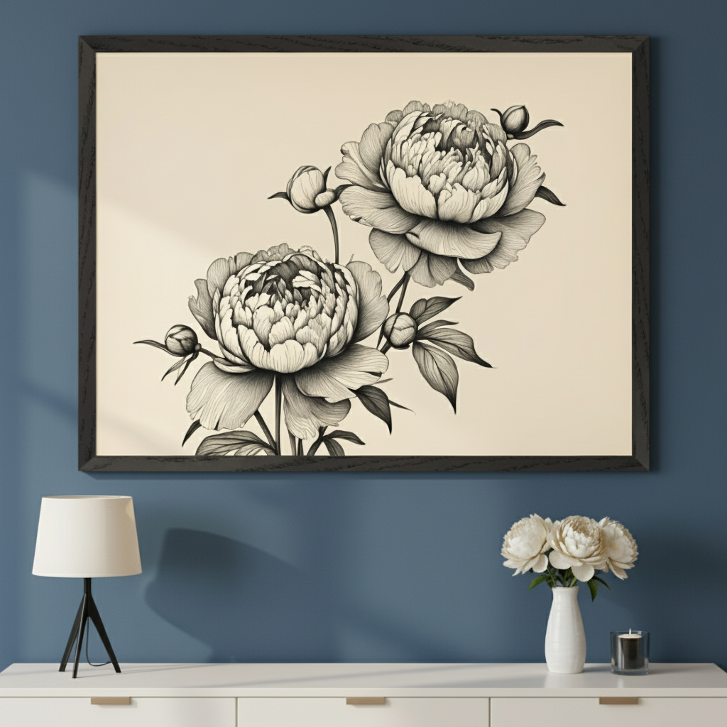 Artful Floral - Peonies Framed Wall Art for Living Room, Bedroom or Office