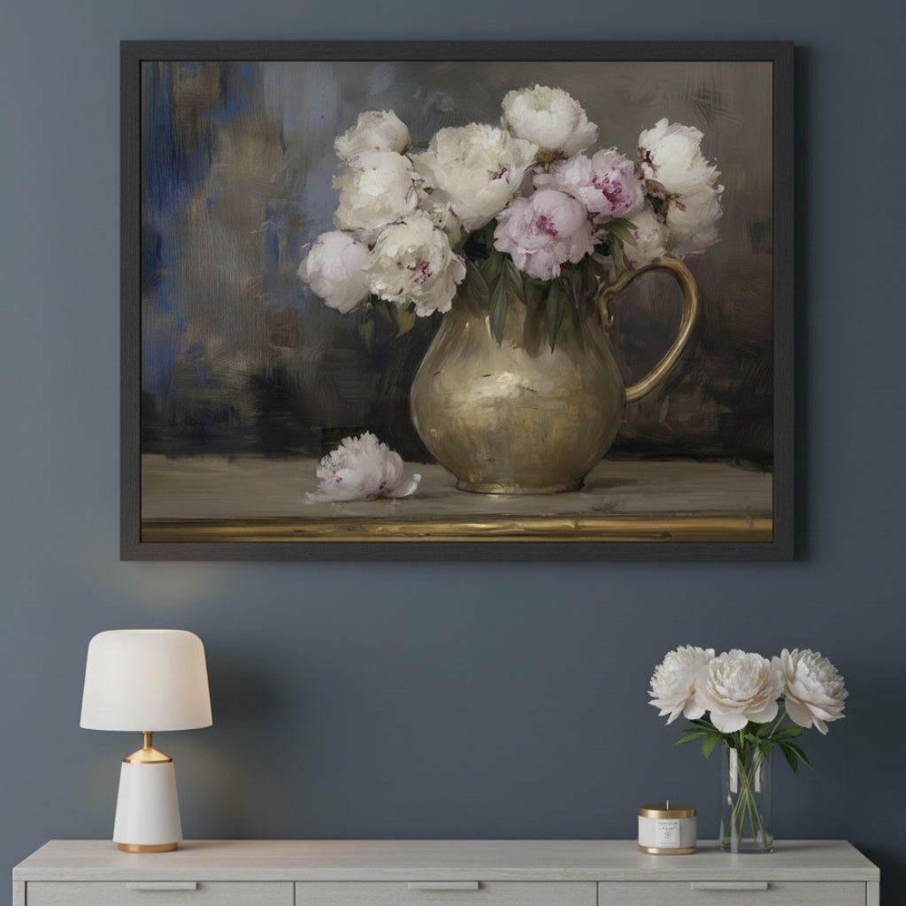Blush & Gold - Peonies Framed Wall Art for Living Room, Bedroom or Office