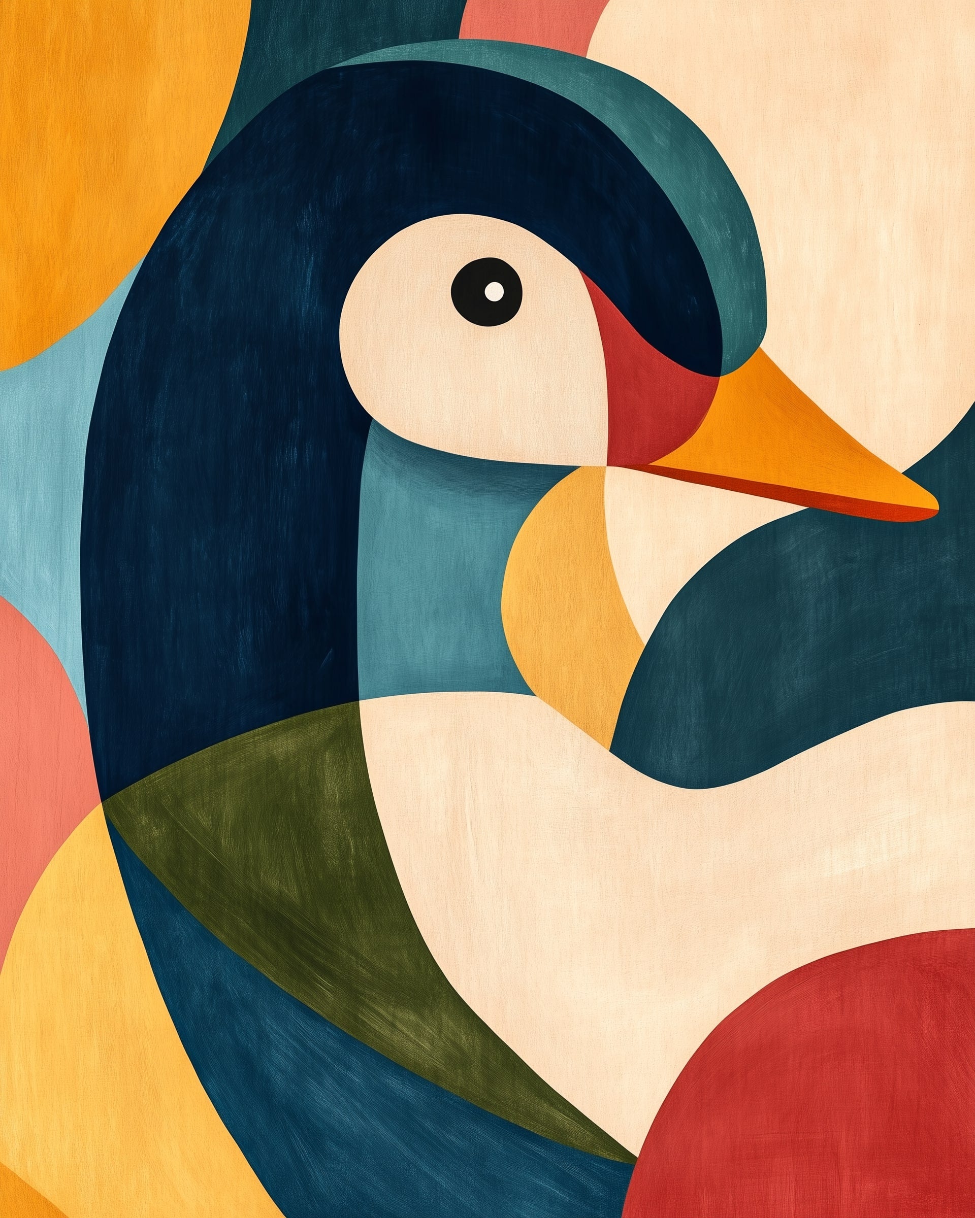 Duck Wall Art for Nursery, Playroom or Kids Bedrooms - Modern Abstract Duck in Bold, Colorful Shapes - Geometric Grace