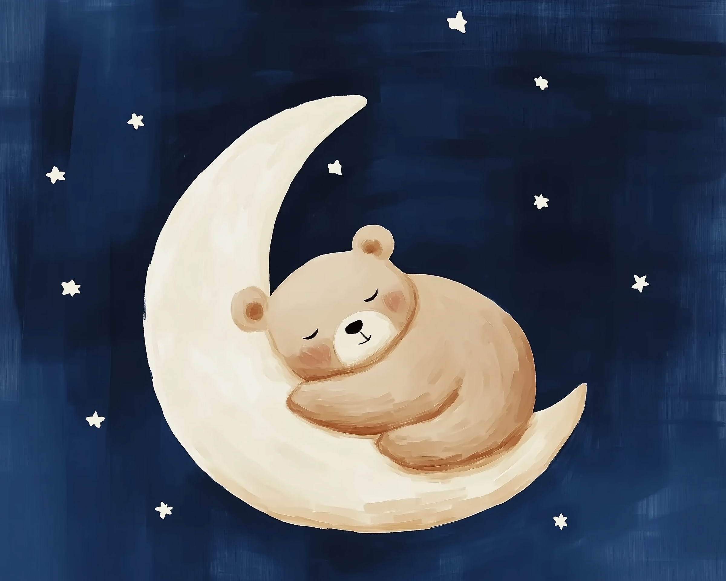 Space Wall Art for Nursery, Playroom or Kids Bedrooms - Sleeping Bear on Moon with Starry Night Sky - Cosmic Nap