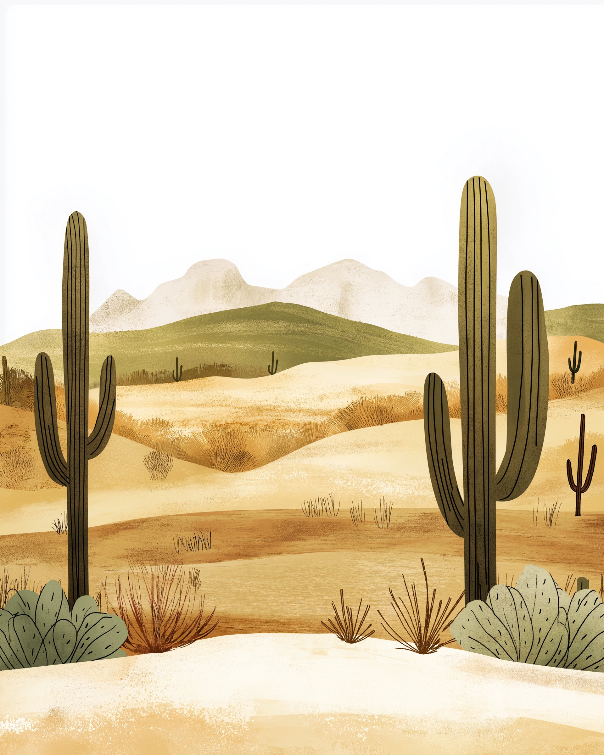 Desert Mountain Wall Art for Nursery, Playroom or Kids Bedrooms - Cactus & Neutral Landscape Decor - Dune Guardians