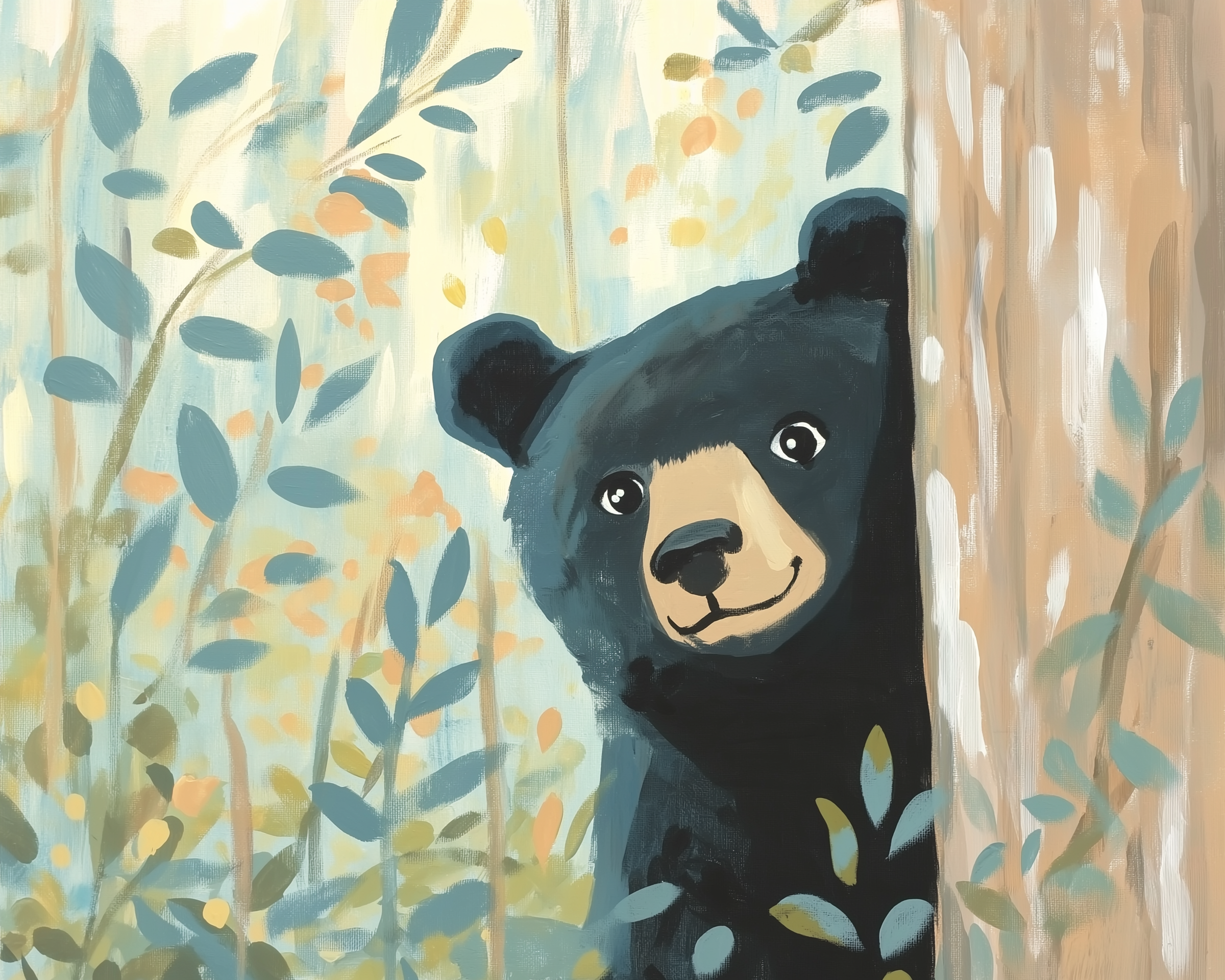 Curious Bear Wall Art for Nursery, Playroom or Kids Bedrooms - Playful Woodland Peekaboo Decor - Peek-a-Bear
